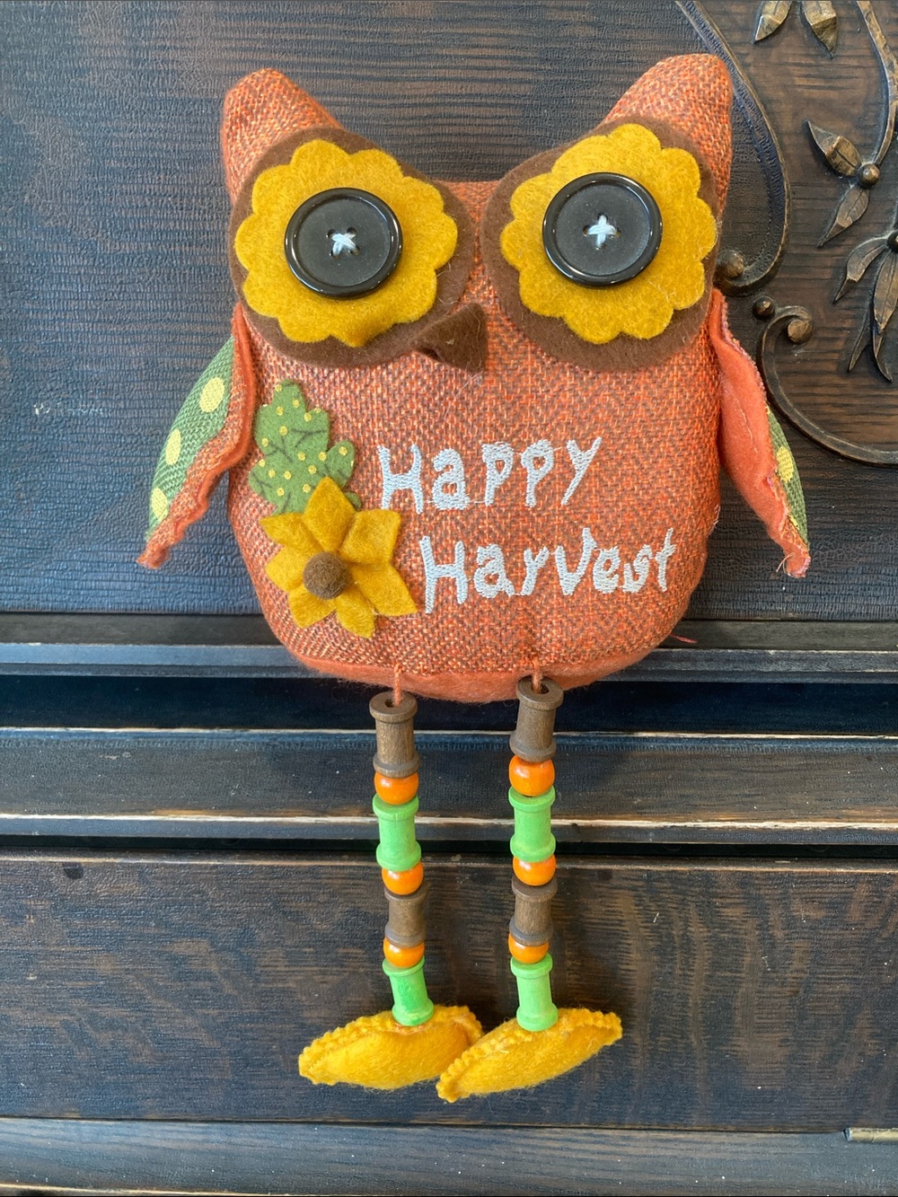 Happy Harvest Self Sitter Owl with Dangle Bead Legs